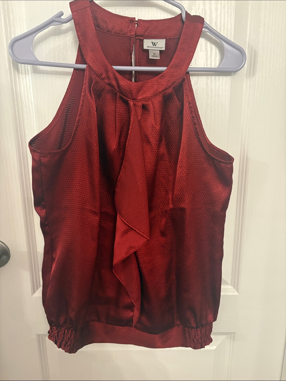 Worthington Red Satin Ruffle-Front Sleeveless Top